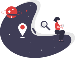 Person using phone to search for real estate, location pin shown.